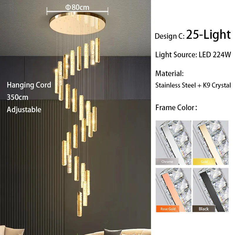Afralia™ Large Crystal Luxury Chandelier for Living Room Dining Hall Stair Suspension
