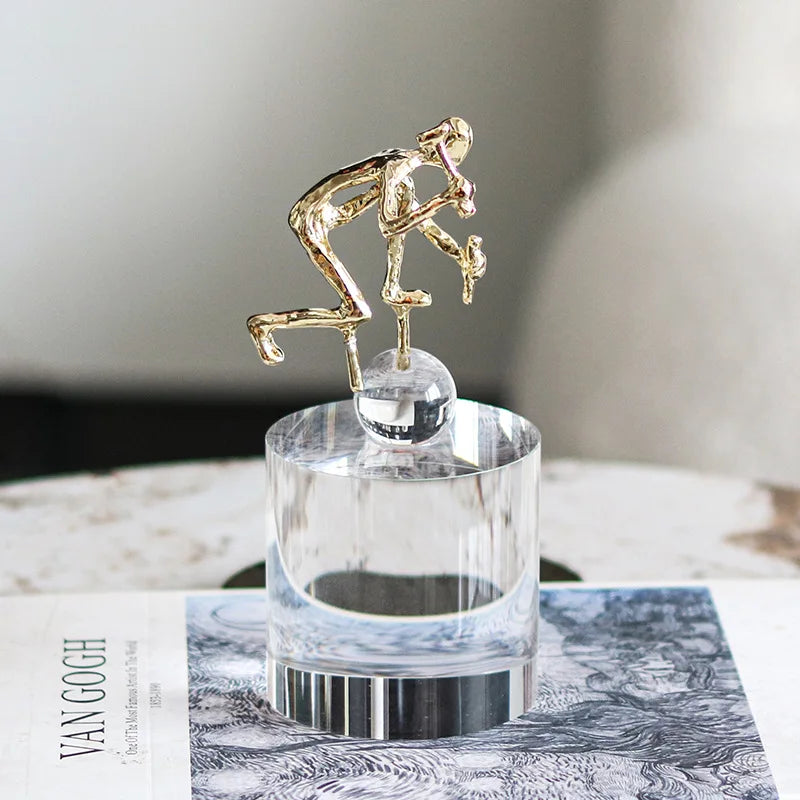 Afralia™ Geometric Crystal Sculpture: Golden Metal Handcrafted Worker Figurine