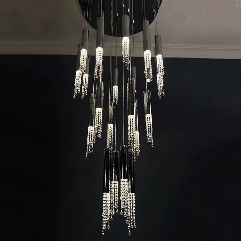 Afralia™ Long Crystal Beads Pendant Chandelier for Indoor Decorative Staircase Lighting