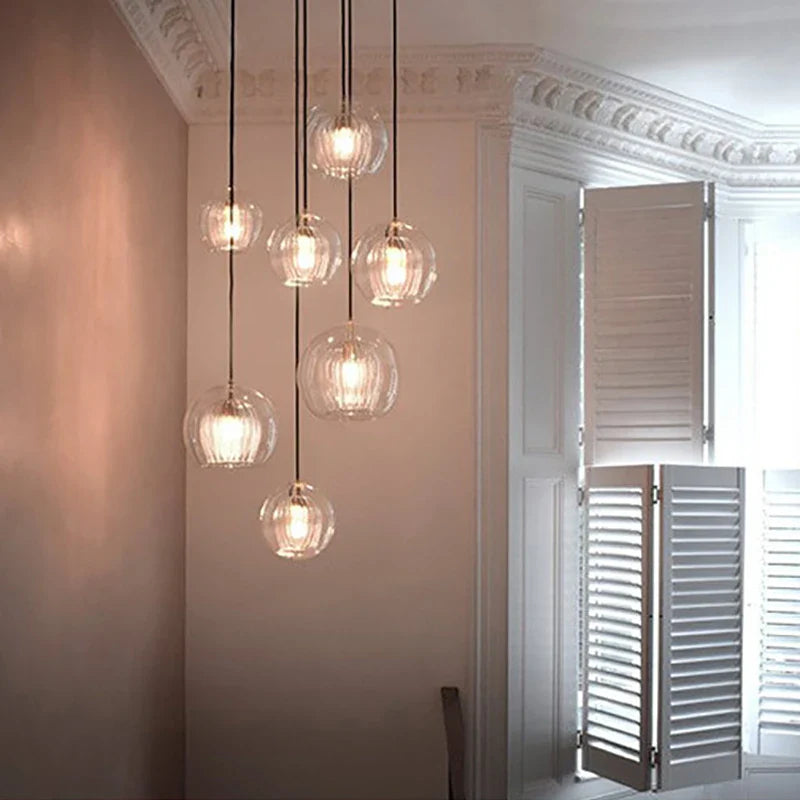 Afralia™ Clear Glass Ball Pendant Light Chandelier for Living Room Dining Room Home Decor