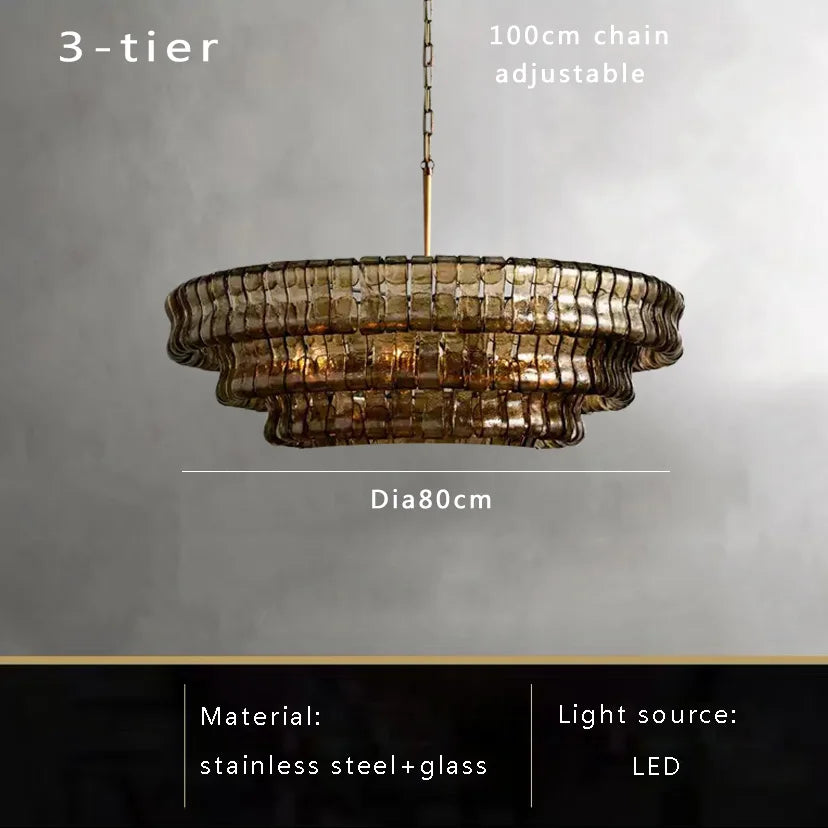 Afralia™ Brown Glass Pendant Lights for Dining Table Chandelier, Oval Clear Round Suspension Lamp