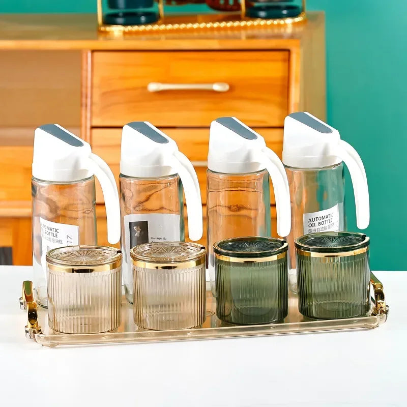Afralia™ Acrylic Seasoning Jar Set with Tray - Kitchen Storage Organizer
