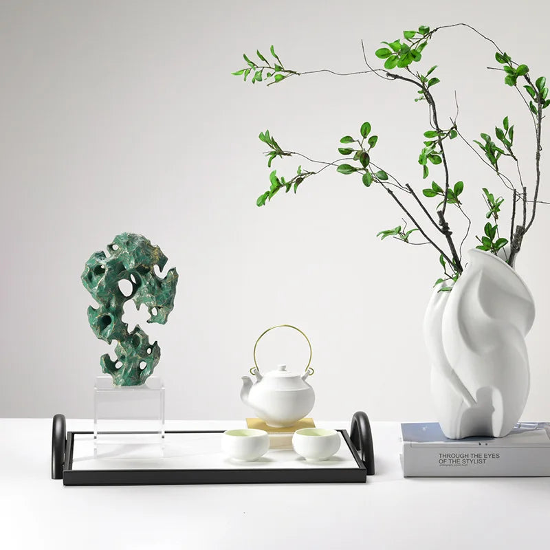 Afralia™ Green Taihu Stone Coral Sculpture for Room Decoration