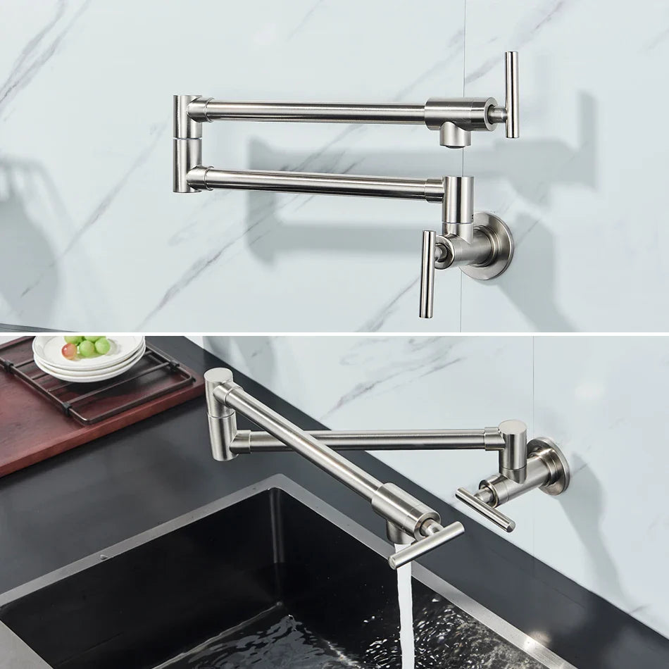 Afralia™ Swivel Kitchen Sink Faucet: Black Rotated Cold Water Tap, Solid Brass Wall Mounted Pot Filler.