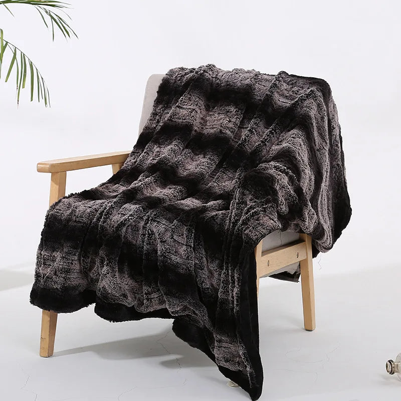 Afralia™ Striped Faux Rabbit Fur Blanket for Home & Travel Warmth