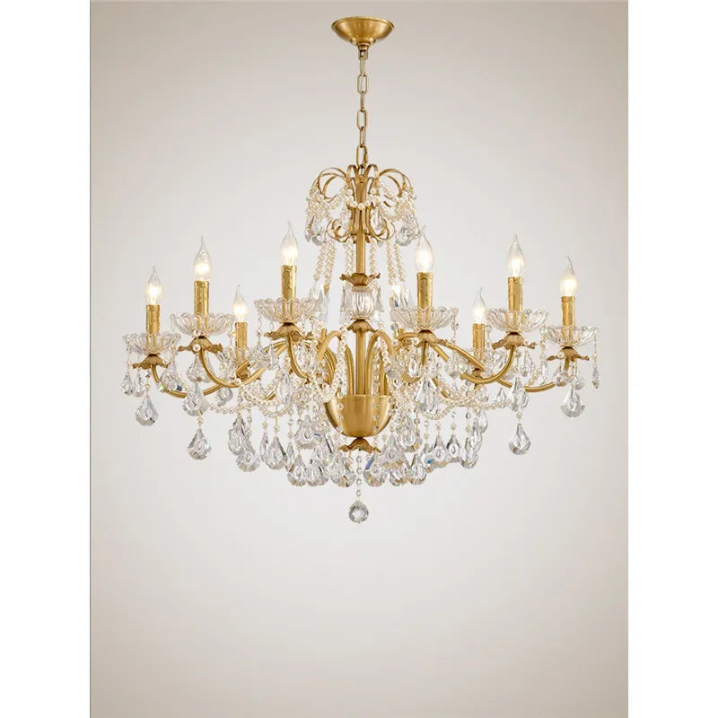 Afralia™ Gold Brass Crystal Chandelier for Living Dining Bedroom, Retro Candle Lights Pendant Lamps