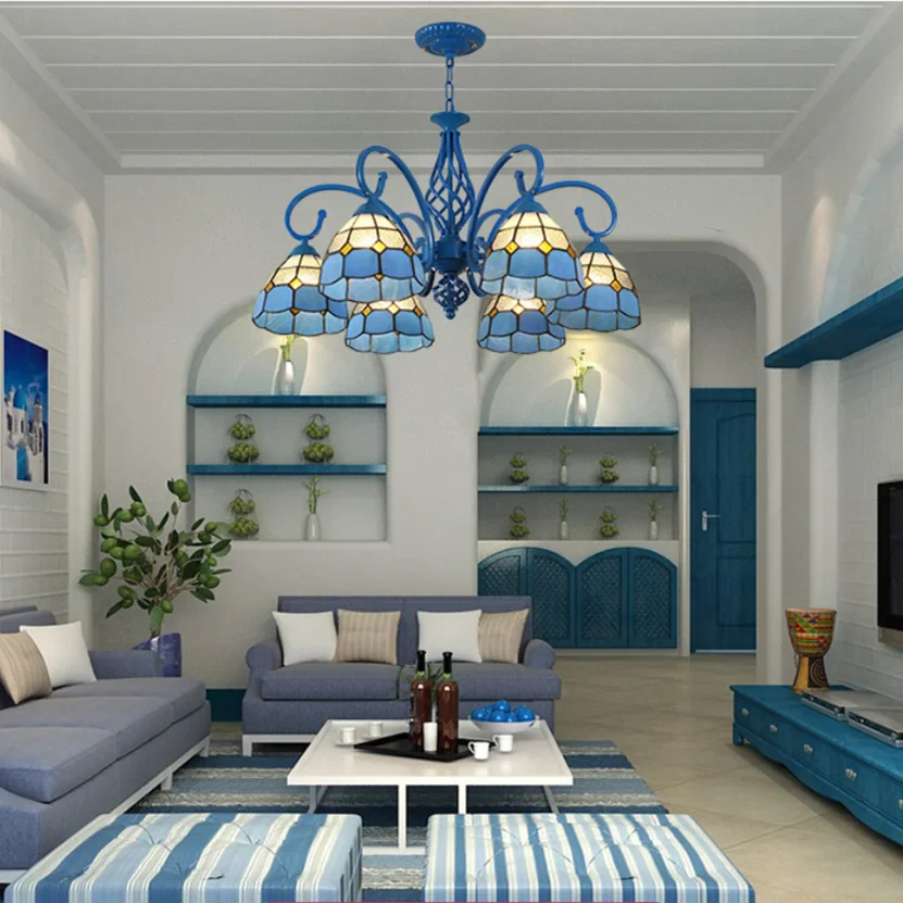Afralia™ Retro Tiffany Lampshade LED Chandelier for Home Lighting
