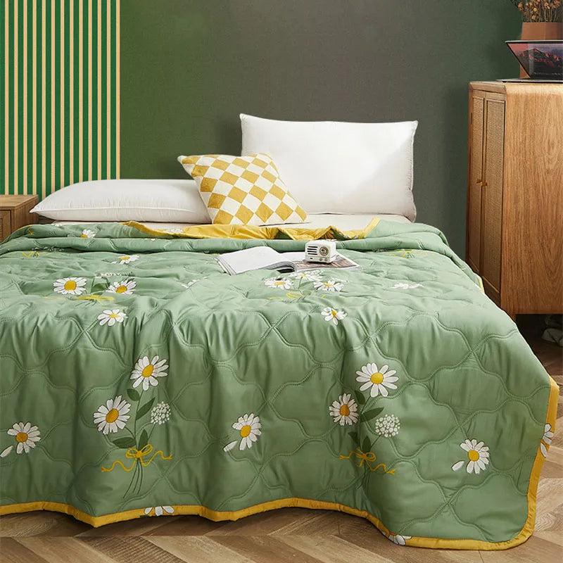 Afralia™ Daisy Print Quilted Summer Quilt Set in Soft Breathable Fabric