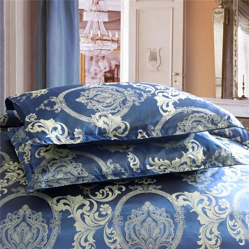 Afralia™ Satin Jacquard Bedding Set - Luxury Solid Color Duvet Cover Set for King Size Double Bed