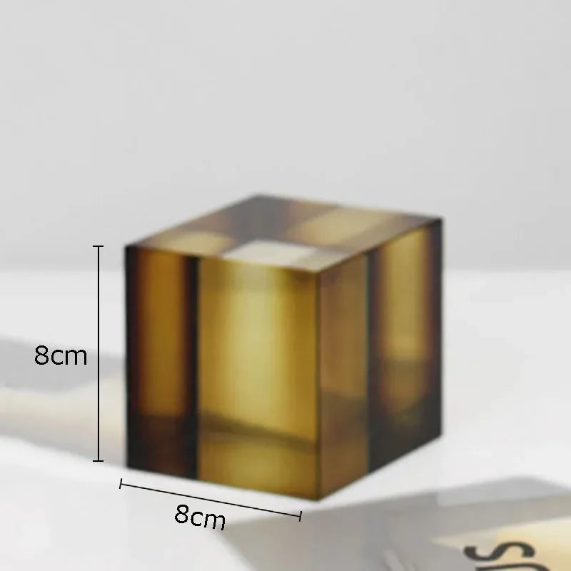 Afralia™ Crystal Cube Ornaments Clear Glass Sculpture Desk Decoration Geo Graded Square