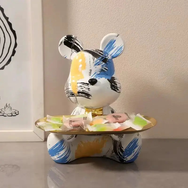 Afralia™ Graffiti Bear Figurine Statue Key Shelf Decor - Modern Table Sculpture