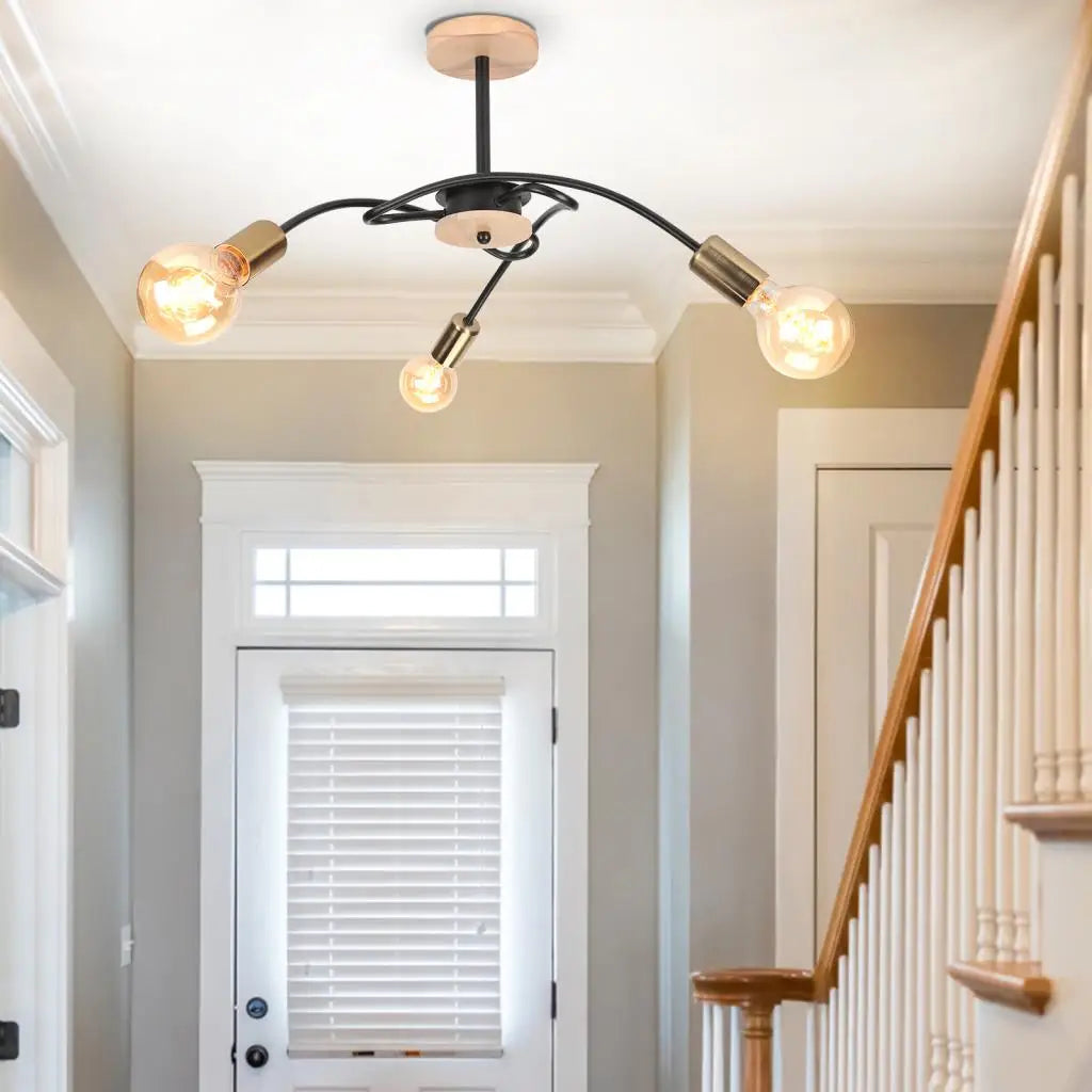 Afralia™ Iron Wrought Chandelier LED Ceiling Light Fixture Modern Vintage Decor Lighting