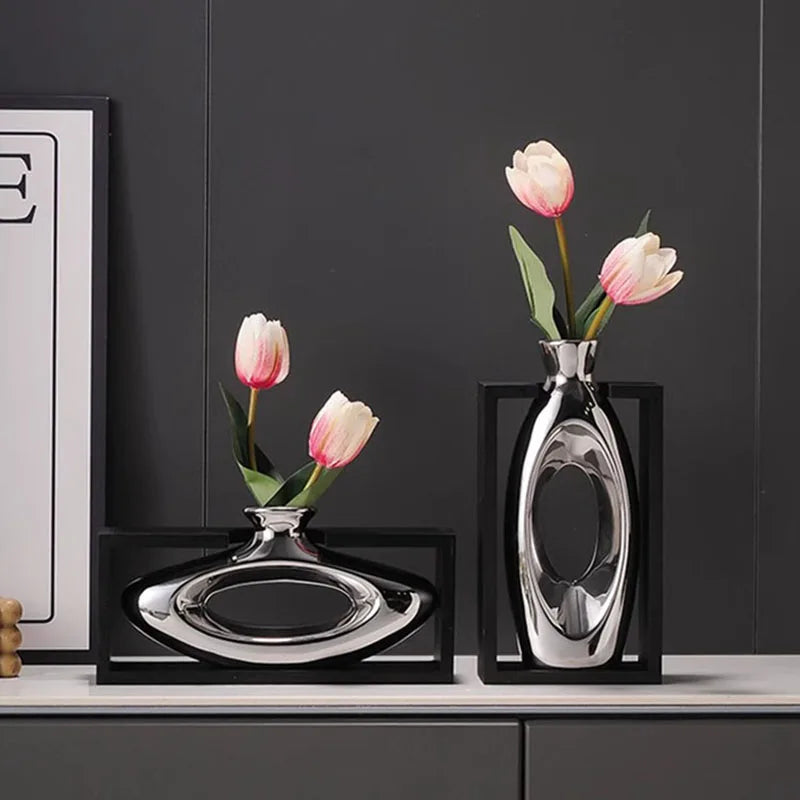 Afralia™ Elegant Square Ceramic Vase with Artificial Flowers for Desk Decoration