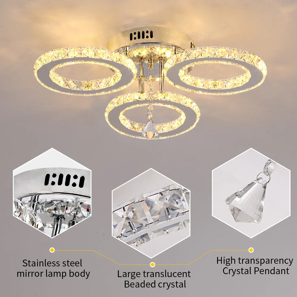 Afralia™ Crystal LED Rings Ceiling Chandelier Dimmable Luminaire