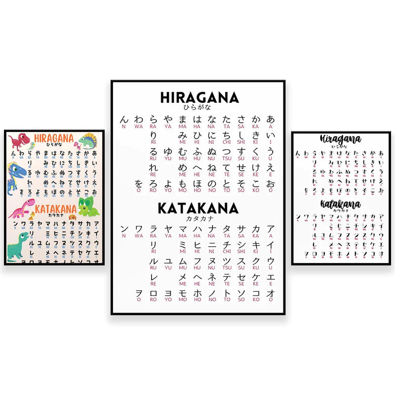 Afralia™ Japanese Hiragana Katakana Infographic Poster, Minimalist Design for Language Learners