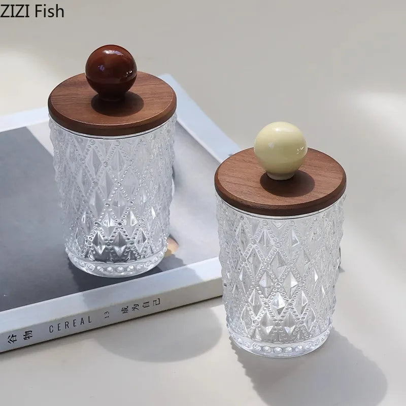 Afralia™ Colorful Ceramic Ball Glass Jar with Walnut Lid for Earrings & Jewelry Storage