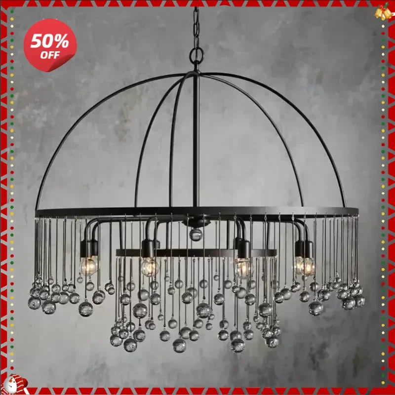 Afralia™ Retro Chic Glass Ball Chandelier - Italian Designer Vintage Rectangular Lighting