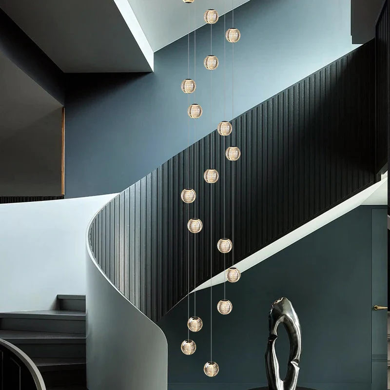 Afralia™ Revolving Stair LED Chandelier - Duplex Villa Hanging Lamp for High-Level Staircase