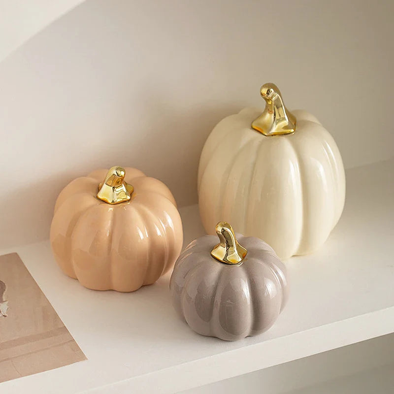 Afralia™ Handmade Ceramic Pumpkin Statue for Halloween Decor - Decorative Figurine