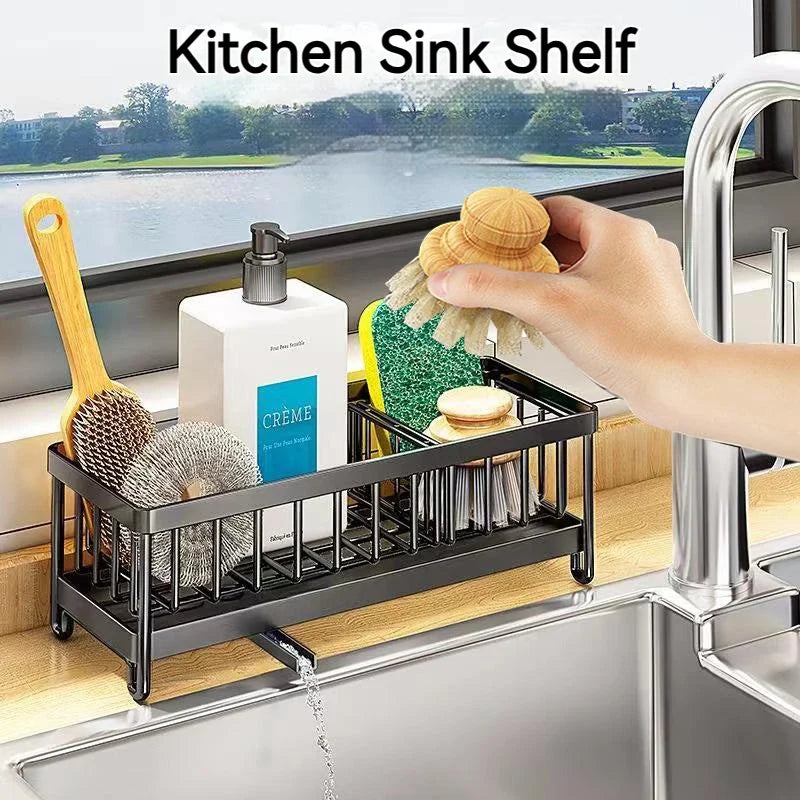 Afralia™ Stainless Steel Sink Shelf Sponge Holder and Kitchen Storage Rack