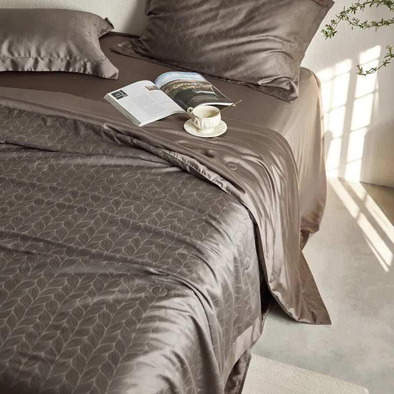 Afralia™ Light Luxury Jacquard Quilt Set with Sheets & Pillowcases - Ice Silk, Washable & Cooling