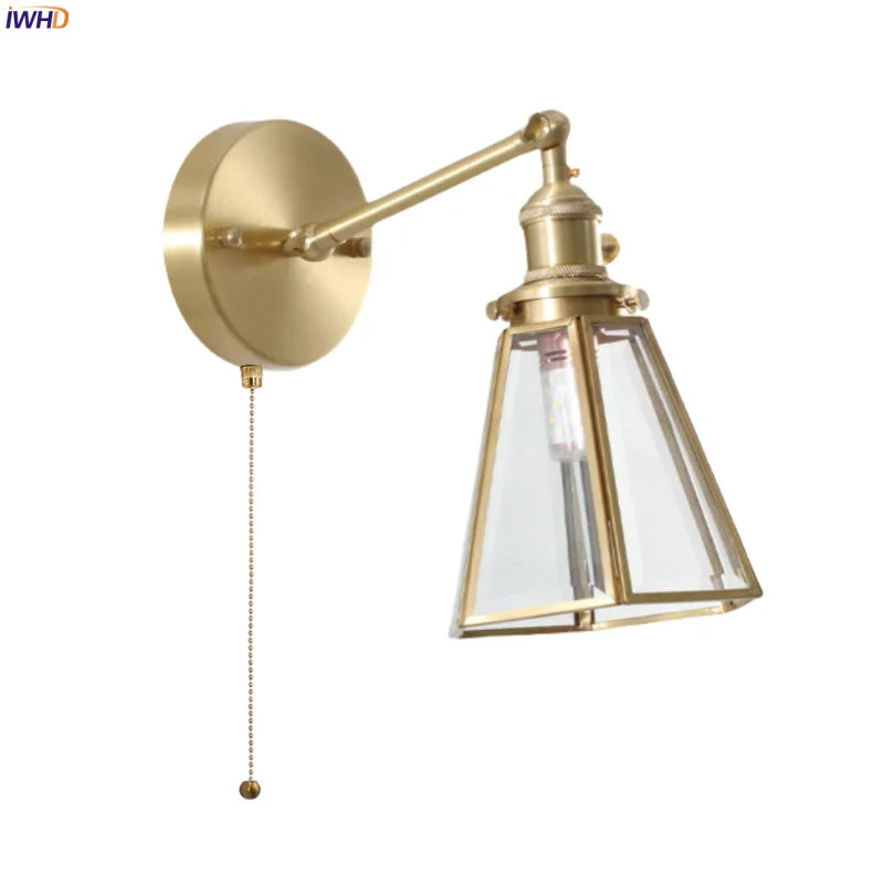 Afralia™ Nordic Brass Glass LED Wall Lamp Switch Modern Vintage Sconce Interior Lighting