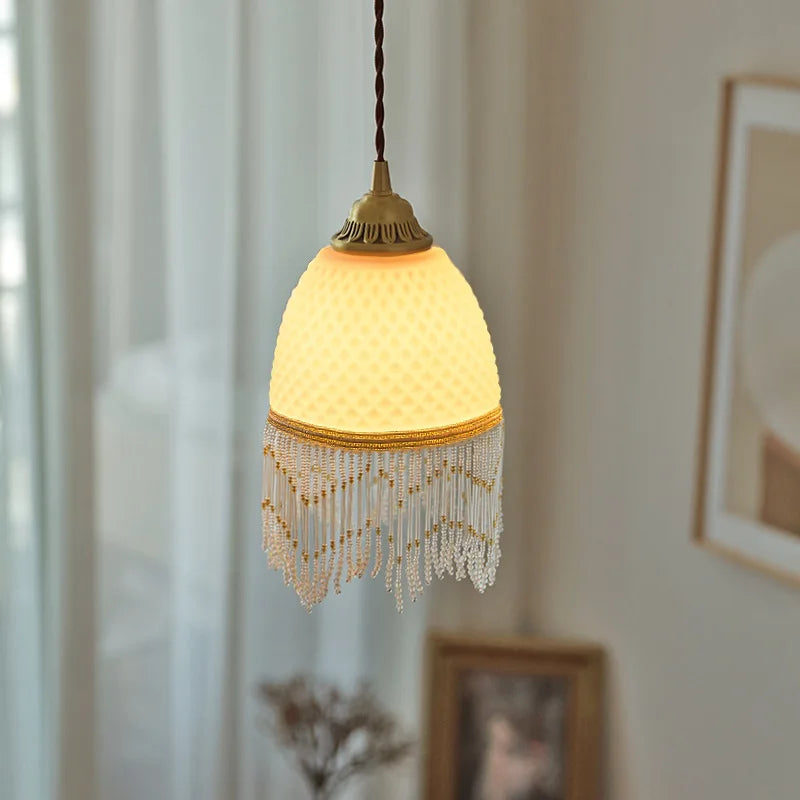 Afralia™ Glass Tassels LED Pendant Lights for Living Dining Bedroom, Retro Style Luminaires