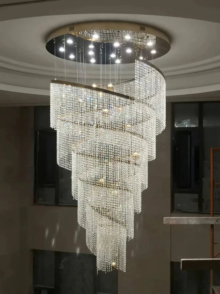 Afralia™ Crystal Chandelier: Modern LED Spiral Design for Staircase Hallway Lobby Luxe Home Décor