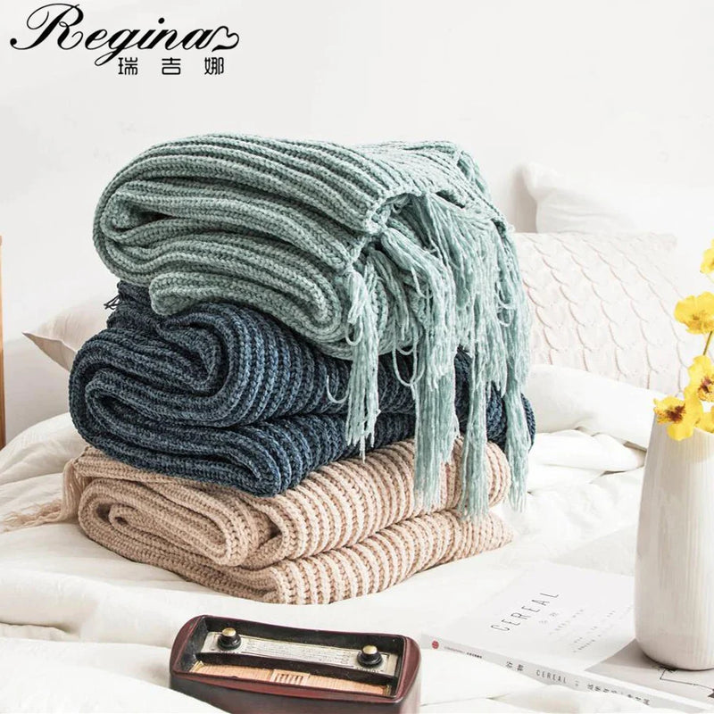 Afralia™ Wheat Chenille Throw Blanket with Fashion Fringe - Elegant and Versatile Sofa Bed Decor