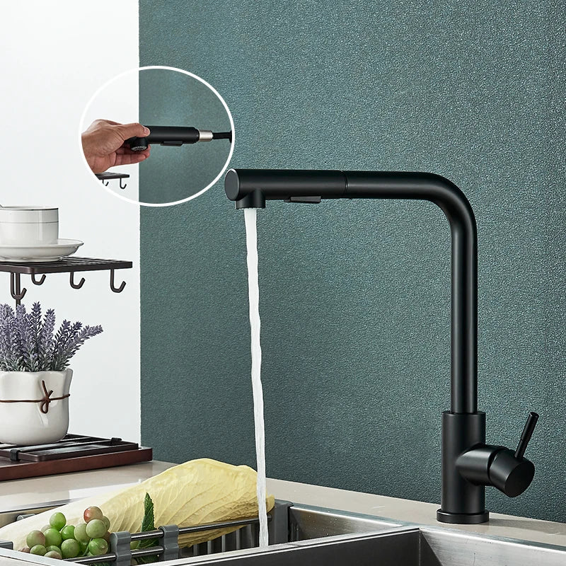 Afralia™ Stainless Steel Retractable Kitchen Faucet Mixer Tap with Two Modes