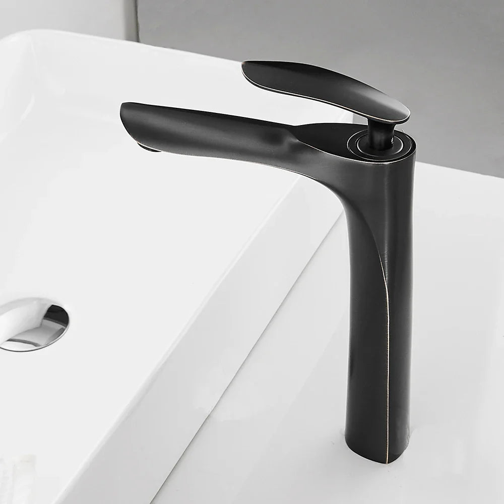 Afralia™ White Basin Faucet with Gold Finish, Hot and Cold Water Mixer Tap