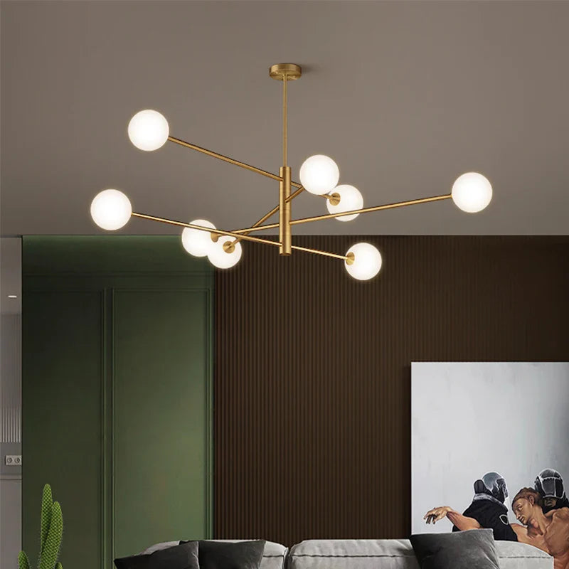 Afralia™ Glass Brass Chandelier Modern Pendant Light for Home Living Room Restaurant Bedroom