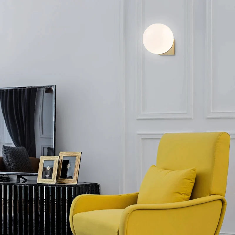 Afralia™ Glass Ball Art Wall Lamp for Aisle Bedroom, Simple Decoration, LED Bedside Light
