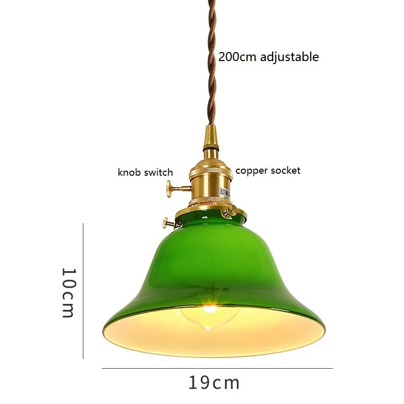 Afralia™ Green Glass LED Pendant Lights: Vintage Japanese-America Style Hanging Lamp