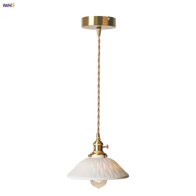 Afralia™ Copper Ceramic LED Pendant Lights Walnut Wood Hang Lamp