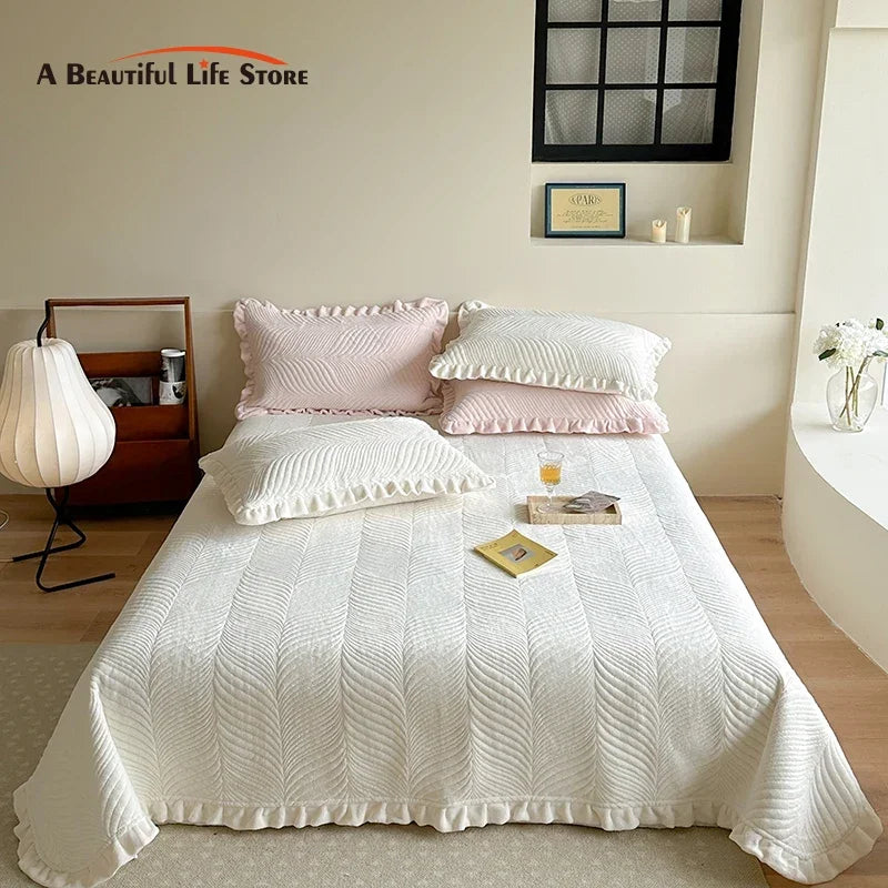 Afralia™ Luxe Quilt Set: Velvet Fleece Bedspread & Cotton Coverlet with Pillowcases