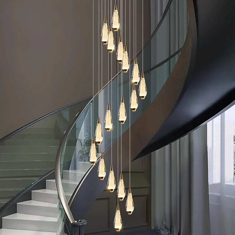 Afralia™ LED Pendant Staircase Chandeliers for Living Room - Modern Indoor Lighting