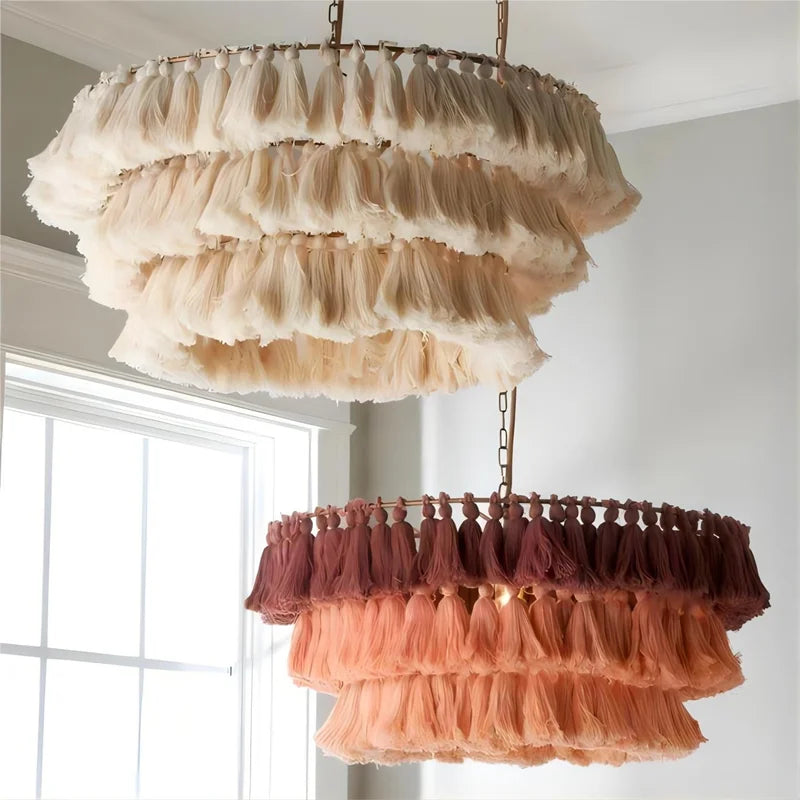 Afralia™ Tassel Chandelier: Woven LED Boho Lamp for Dining Bedroom Kitchen Island