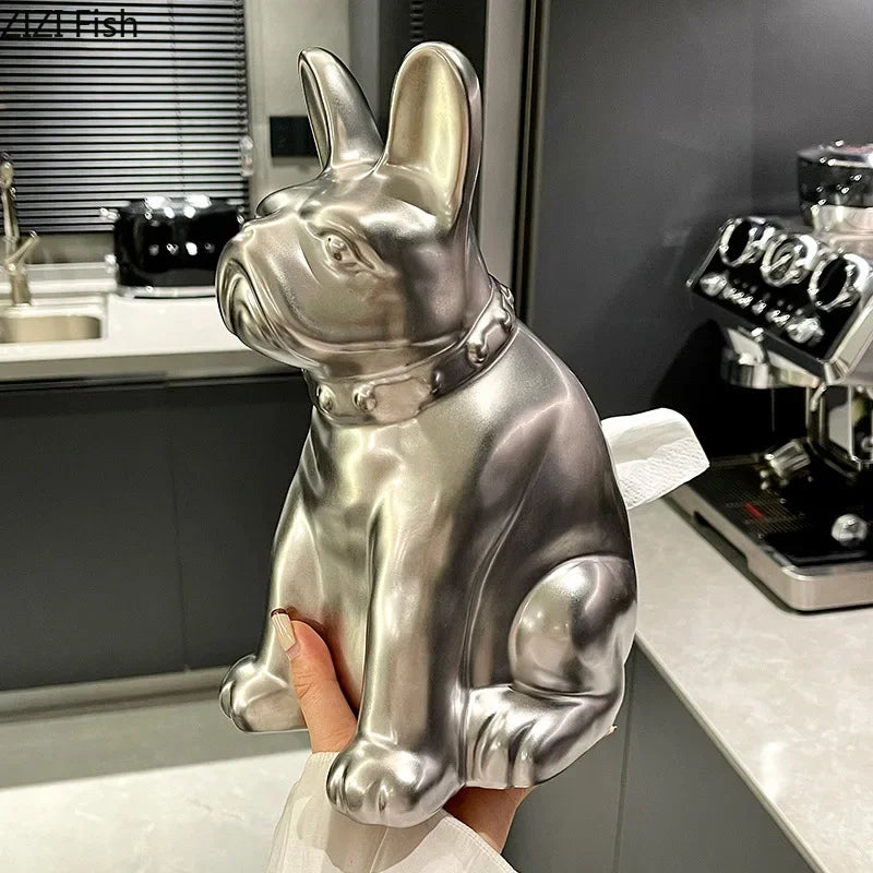 Afralia™ French Bulldog Ceramic Tissue Box - Creative Desk Decoration for Home and Office