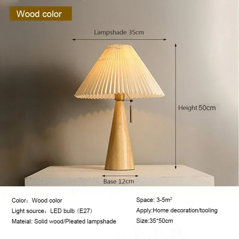 Afralia™ Vintage Pleated Wood Reading Lamp with LED Bulb