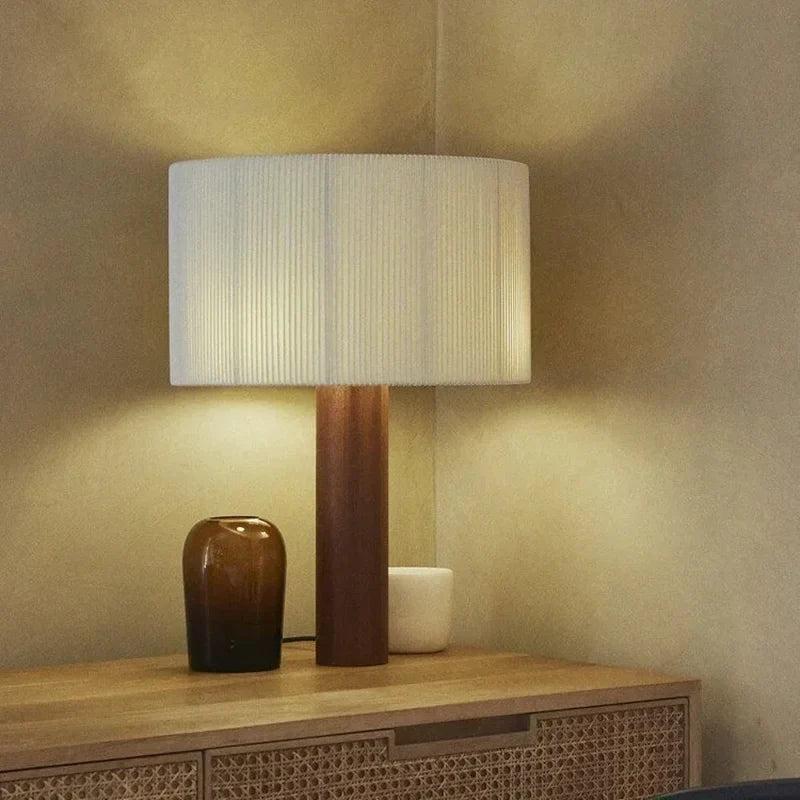 Afralia™ Solid Wood Table Lamp with Fabric Shade for Living Room and Bedside