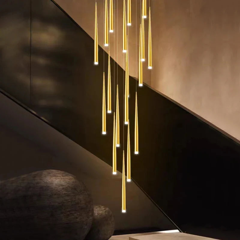 Afralia™ Golden Tapered LED Chandelier for Modern Living Room, Kitchen, Hall - Indoor Lighting