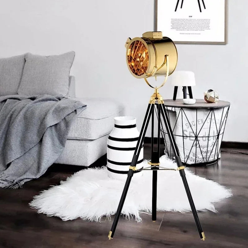Afralia™ Studio Tripod Floor Lamp Sliver Gold Industrial Standing Lamp for Living Room Lighting