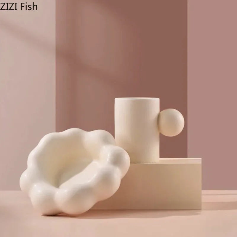 Afralia™ Cotton Candy Ceramic Cup & Saucer Set for Coffee, Tea, Milk, Juice