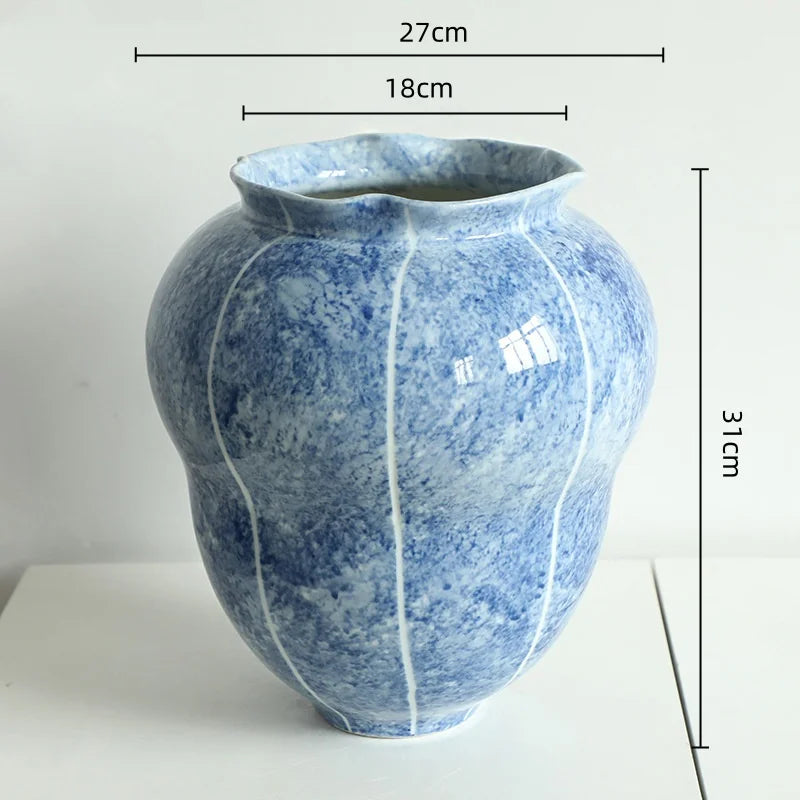 Afralia™ Blue Ceramic Vase Hydroponic Terrarium Flowerpot Decoration Home Flower Vase