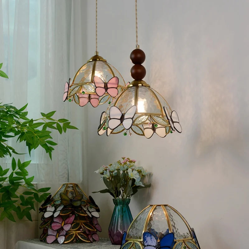 Afralia™ Butterfly Tiffany Glass Pendant Lamp Modern Nordic LED Hanging Light