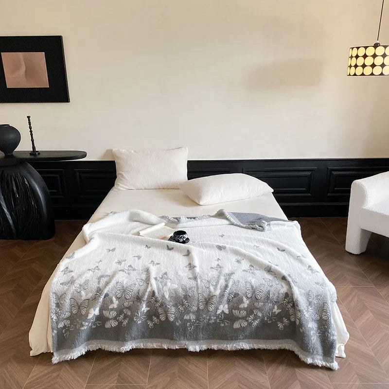 Afralia™ Butterfly Jacquard Imitation Mink Fur Warm Blanket