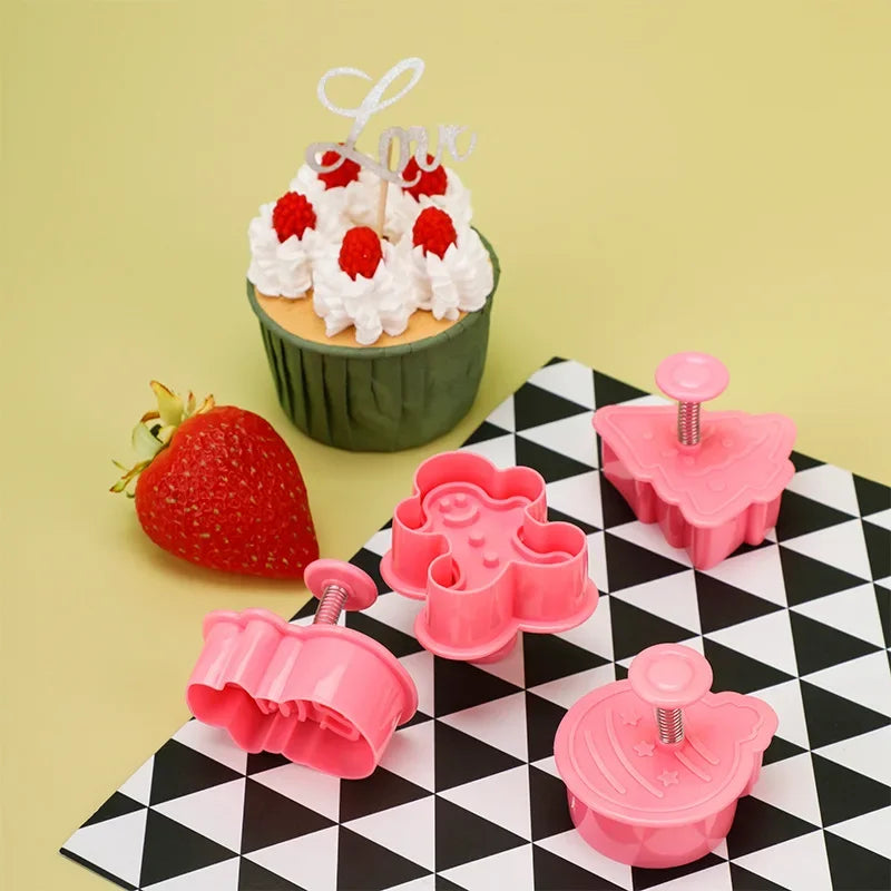 Afralia™ Holiday Cookie Cutter & Stamp Set for Cake Decorating - 4Pcs