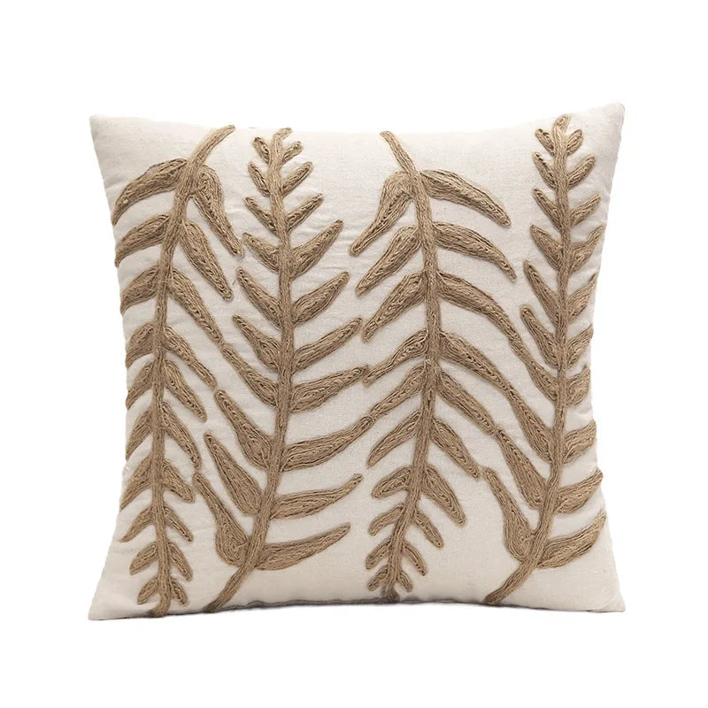 Afralia™ Leaves Embroidered Pillow Cover - 45*45 Decorative Cushion for Living Room