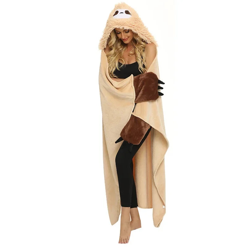 Afralia™ Cute Sloth Flannel Shawl Blanket for Cozy Autumn & Winter Warmth